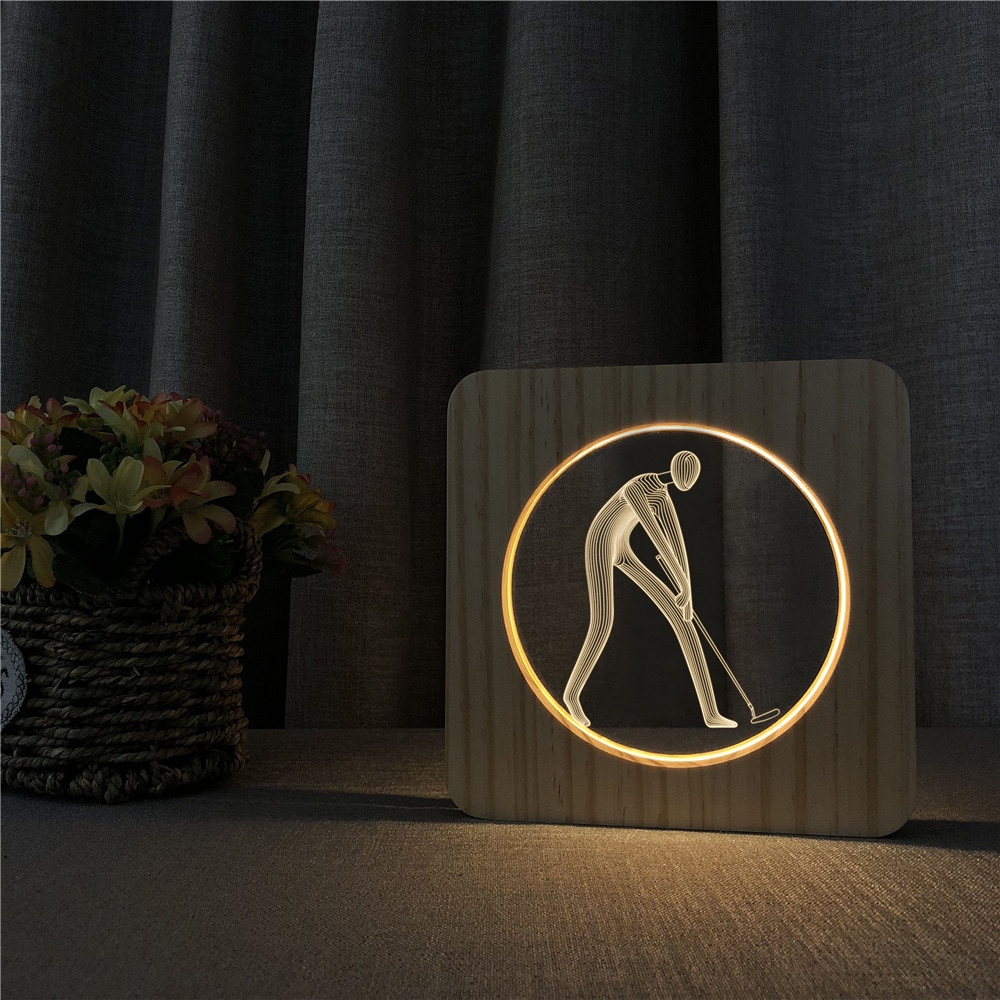 골프 남자를 재생 3D LED Arylic 밤 램프 테이블 조명 스위치 제어 어린이 방에 대 한 램프 조각  장식